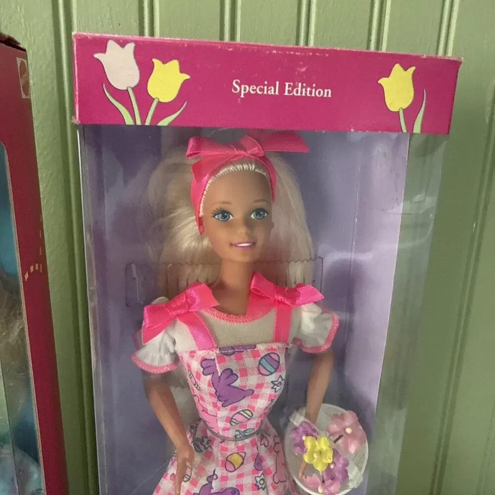 Vtg 90s Lot Mattel Easter Basket Barbie Special Edition 1995 1996 Doll Bunny